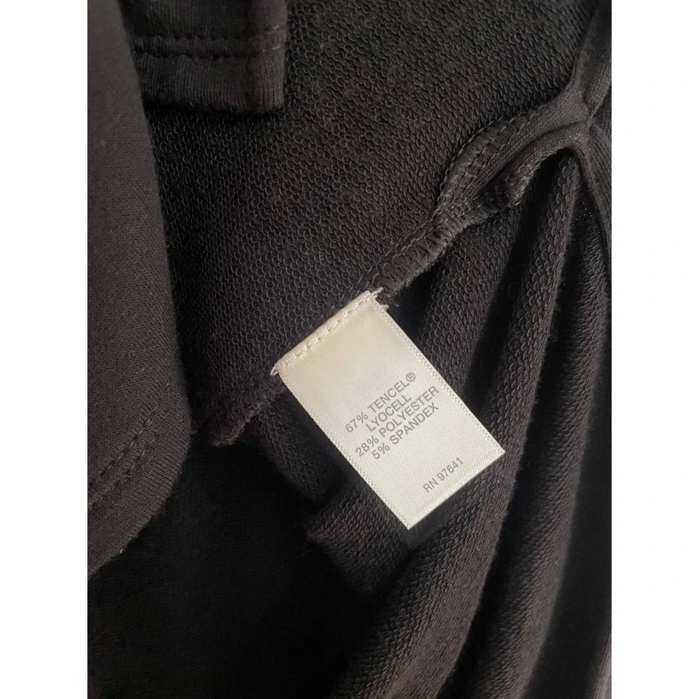 Pure Jill Luxe Tencel M Petite Dress Black VNeck Midi Minimalist 1/2 Sleeve Soft